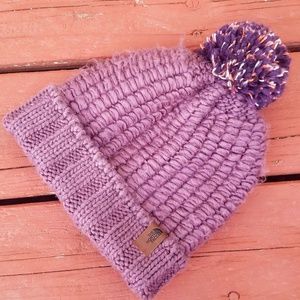 North Face Purple Chunky Knit Beanie Hat